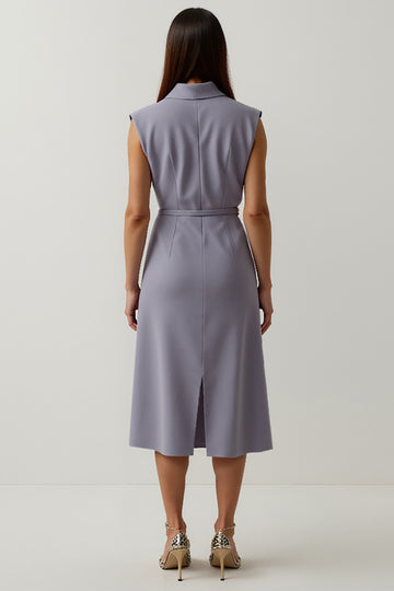 Grey Purple Sheath V-Neck Work Dress with 3D Flower